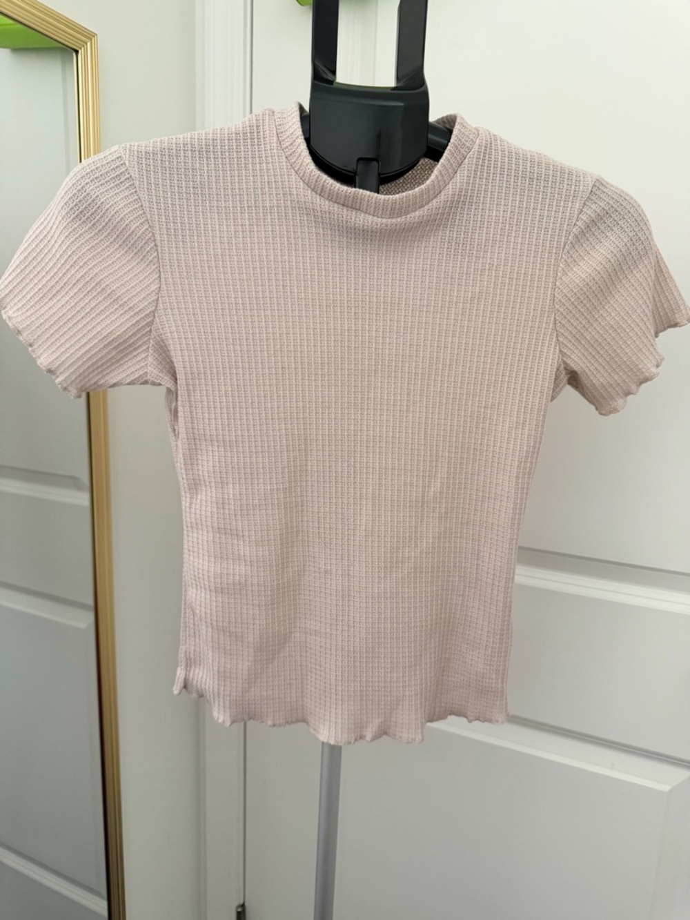 Paper Crane  Ribbed Short Sleeve Tee in Light Beige